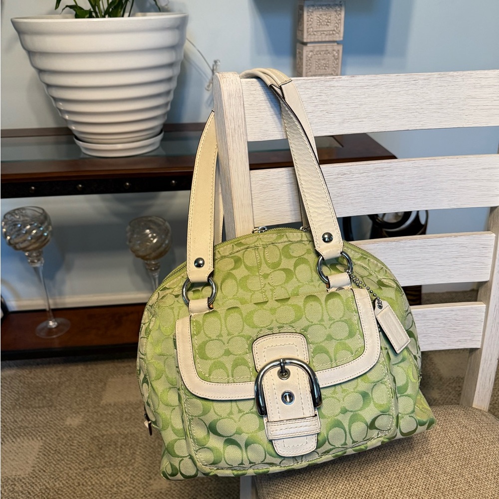 Coach Green and Cream Shoulder Bag with Monogram